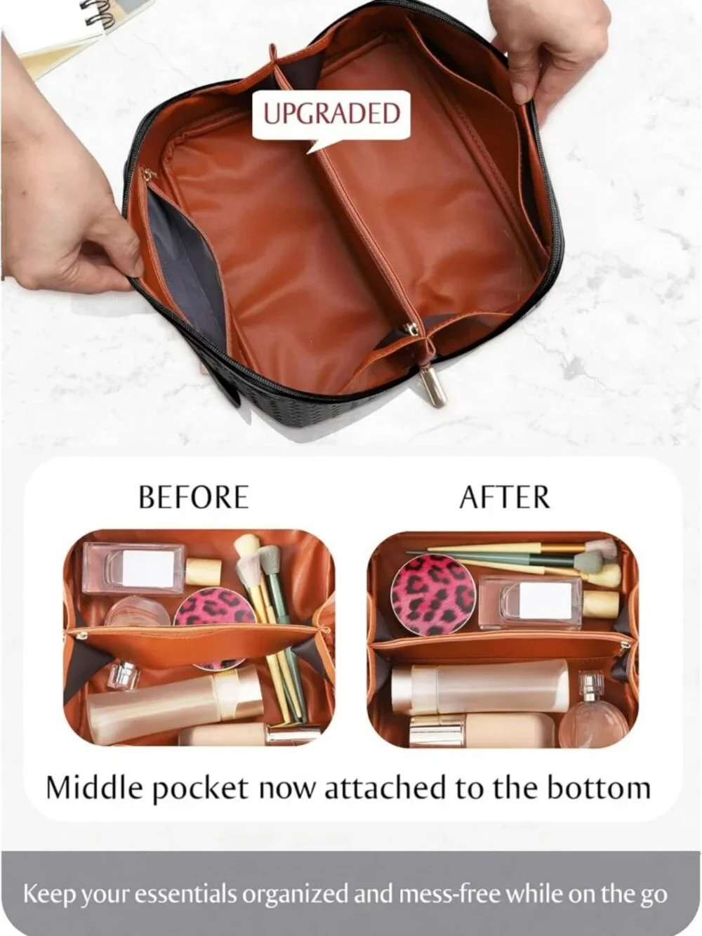 Large Capacity Waterproof Makeup Bag - Portable Organizer with Dividers & Handle
